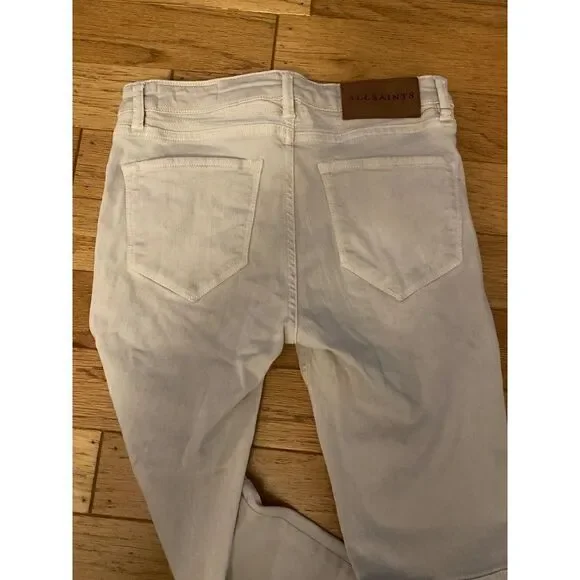 All Saints, women's cream colored biker fit cotton blend skinny jeans size W29 - Picture 6 of 11